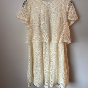 White Short Sleeve Lace Dress - Size S - F21